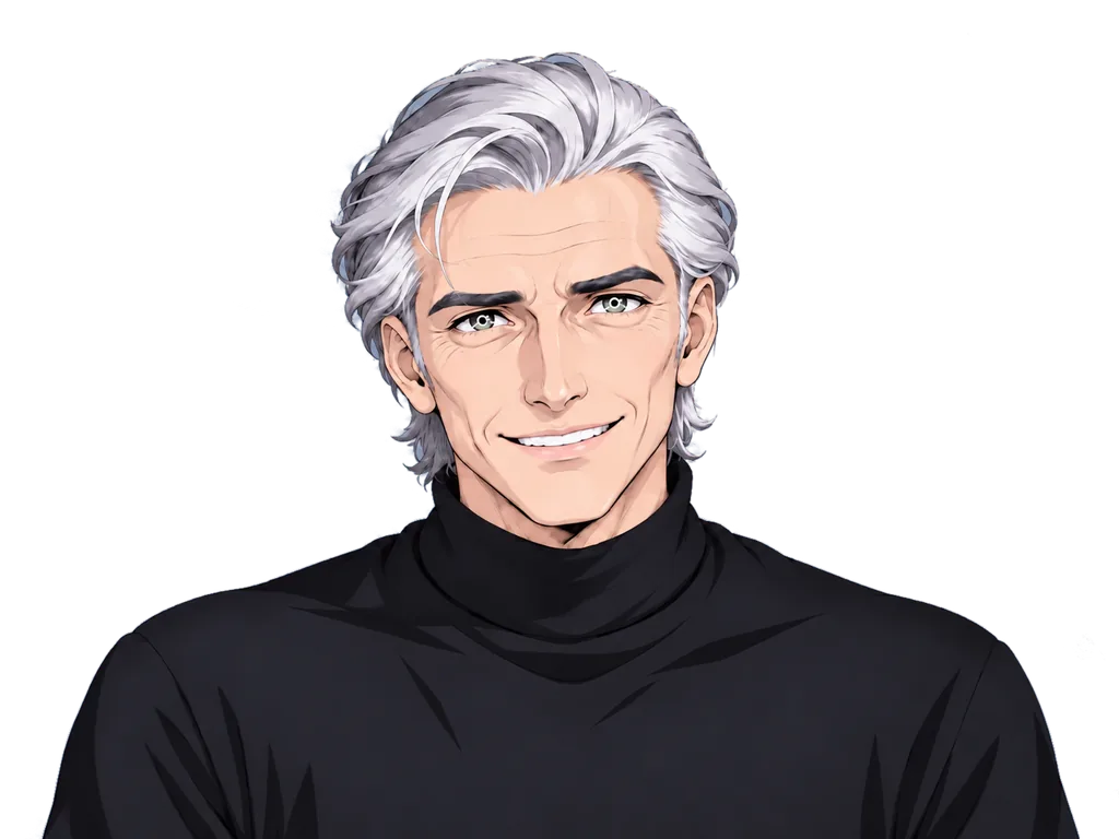 Dalton: silver hair, black turtleneck, a warm and practiced smile.